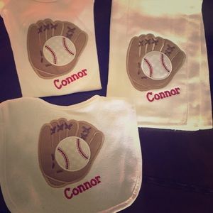 6month Boy onesie, bib & burp cloth set